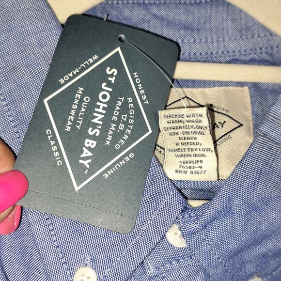 St John's Bay Men's Slim Fit Long Sleeve Chambray 100% Cotton Button Up Top SM - Picture 7 of 7